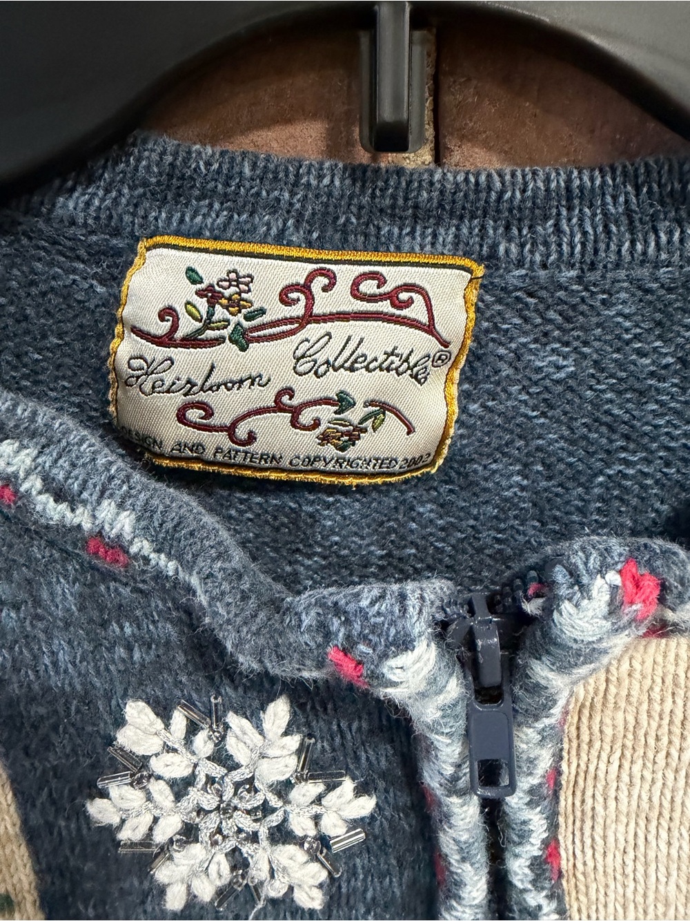 Vintage Heirloom Collectibles Sweater Womens large Blue Christmas Zip Cardigan - Picture 5 of 6